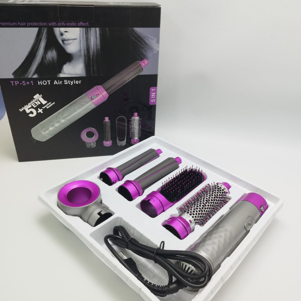 Стайлер для волос с пятью насадками Гранд 5в1 Hot Air Styler / Профессиональный фен - плойка / Набор 5в1